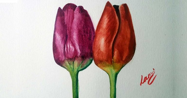 Akvarell tanfolyam - Két tulipán festése