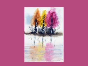 Színes fák víztükörrel