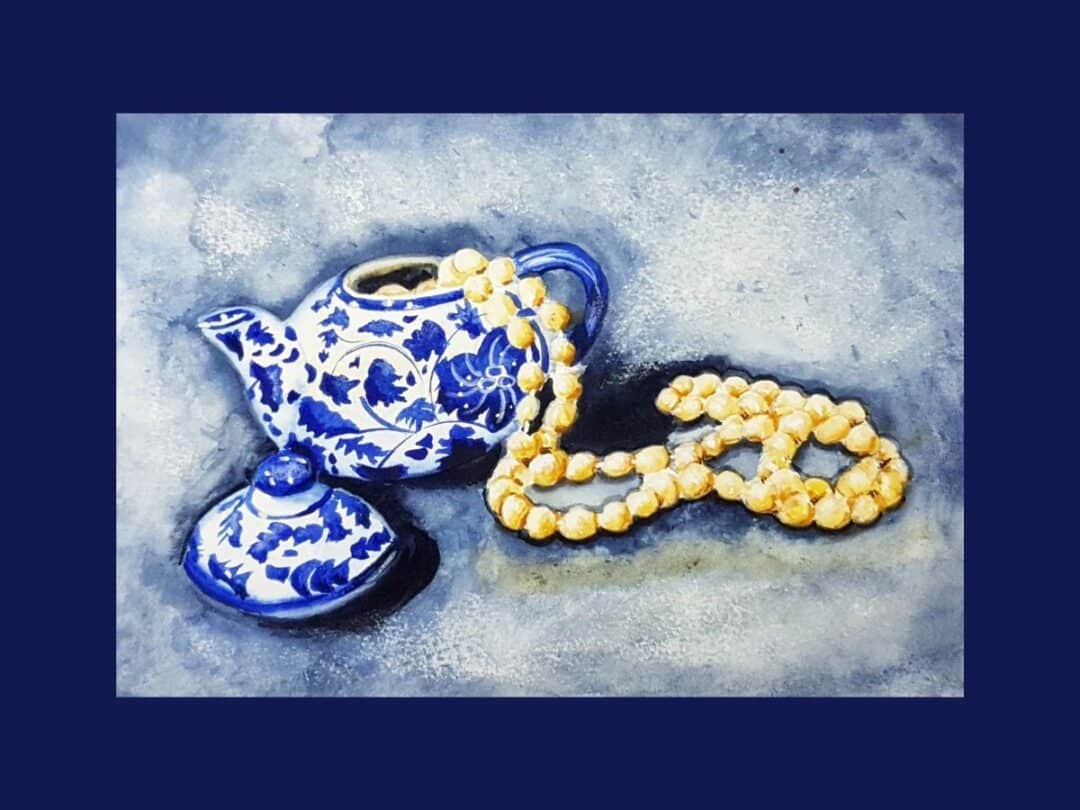 HALADÓ PLUSZ Akvarell - Kék mintás porcelán gyöngysorral